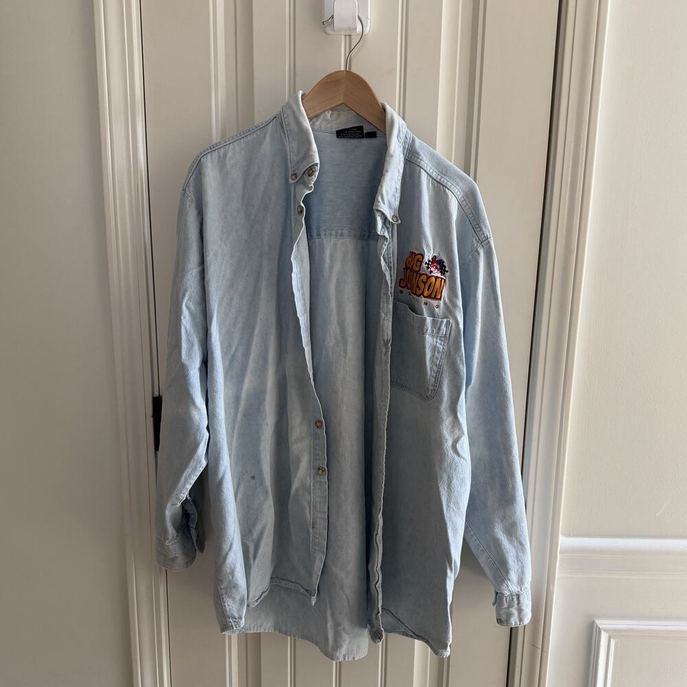 Vintage Big Johnson Racing Denim Style Shirt Men’s Size 2XL *HAS FLAWS*